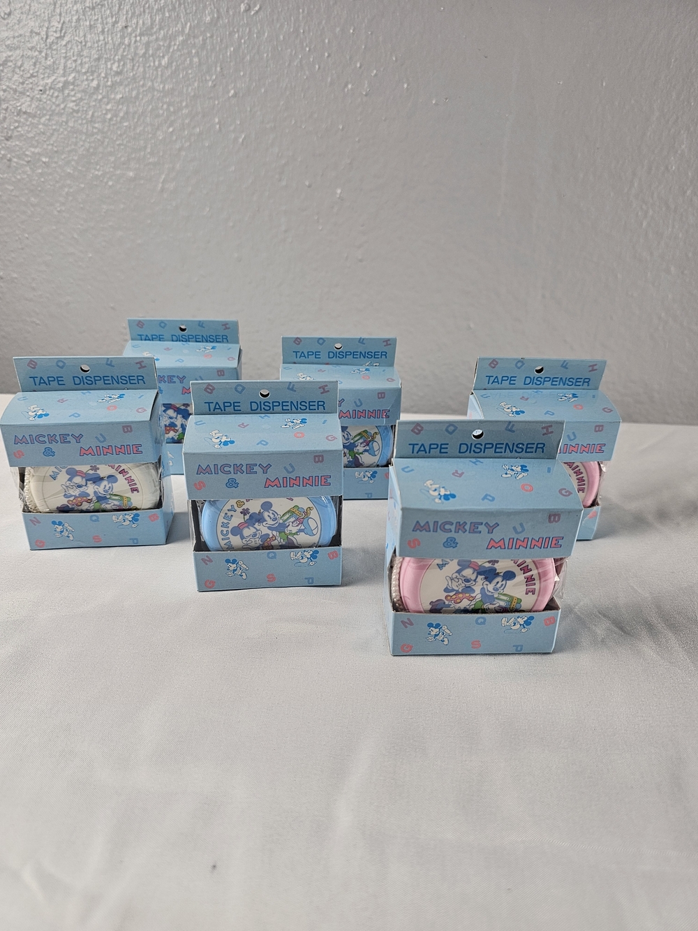 Vintage Lady Mate Disney Mickey & Minnie Tape Dispenser Lot Of 6 White Blue Pink